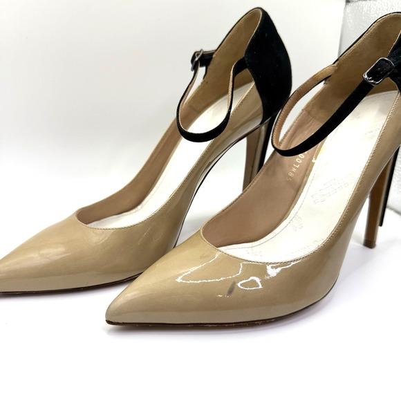 Maison Margiela Nude & Black T-Strap Patent‎ Leather Heels Sz 41 Italy Stilettos - Picture 2 of 12